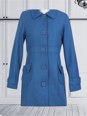 Vintage Tulle Roy Blue Wool Blend Pea Coat Retro Circle Lining Size M